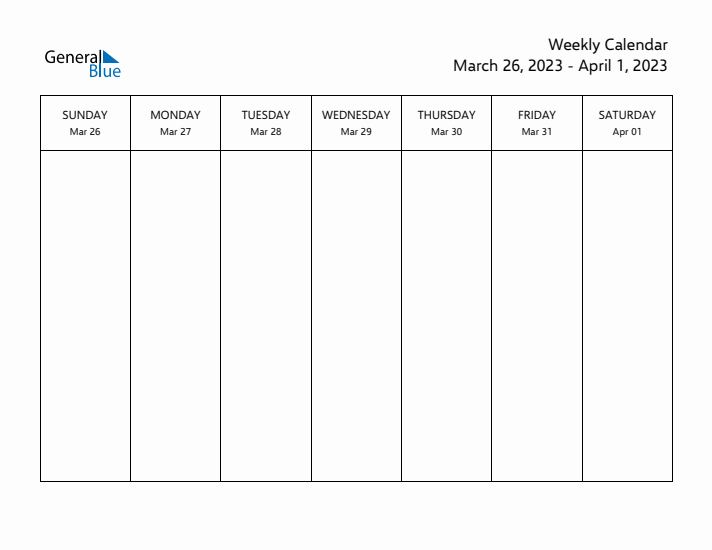 Printable Weekly Calendar with Sunday Start