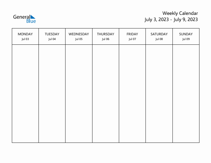 Printable Weekly Calendar with Monday Start