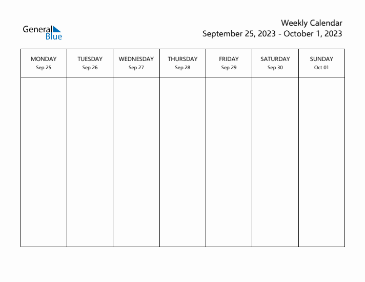 Printable Weekly Calendar with Monday Start