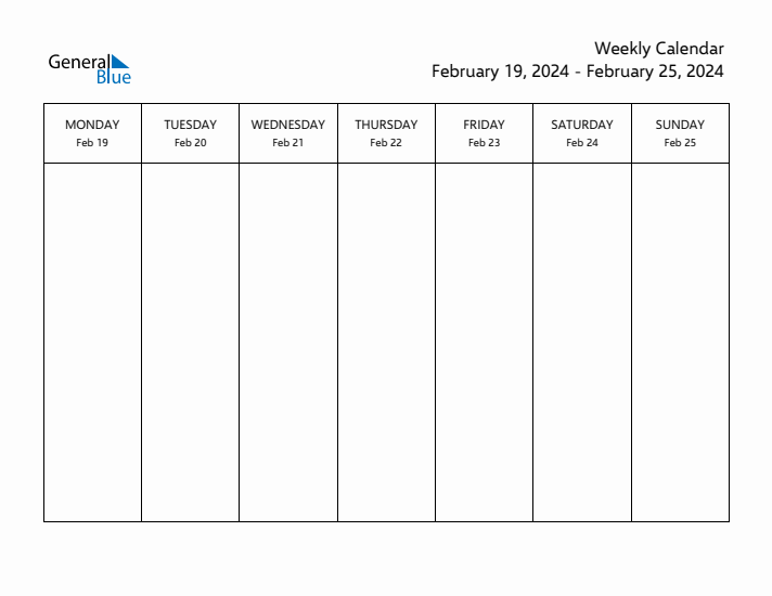 Printable Weekly Calendar with Monday Start