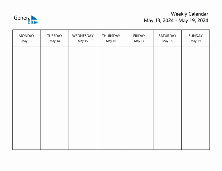 Printable Weekly Calendar with Monday Start