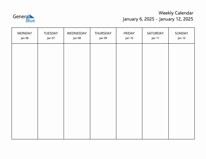 Printable Weekly Calendar with Monday Start