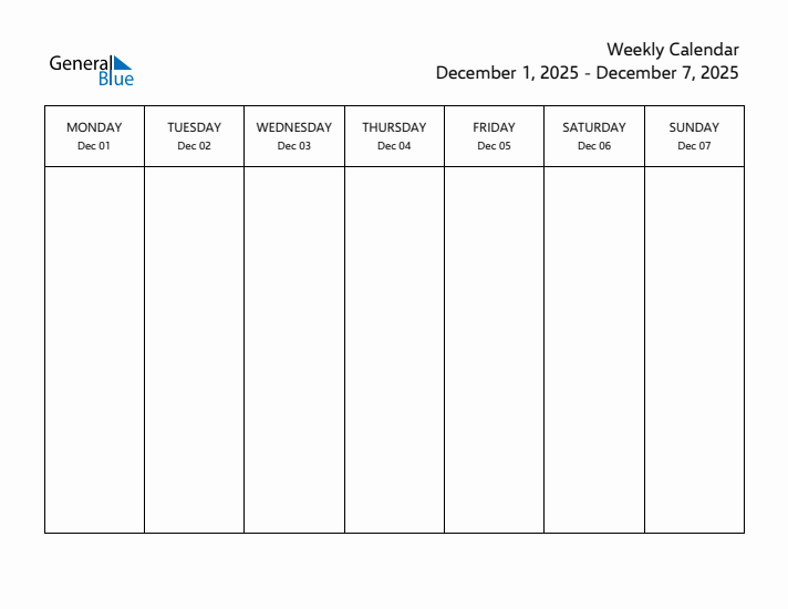 Printable Weekly Calendar with Monday Start