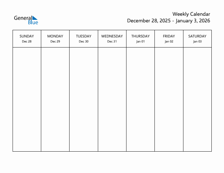 Printable Weekly Calendar with Sunday Start