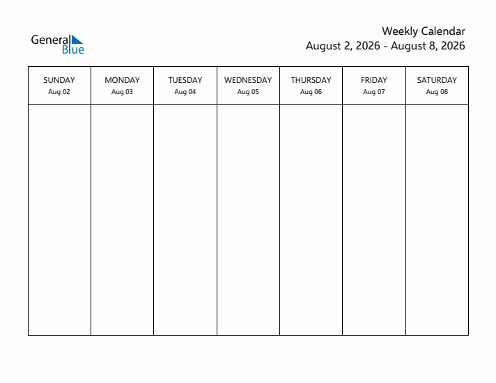 Printable Weekly Calendar with Sunday Start