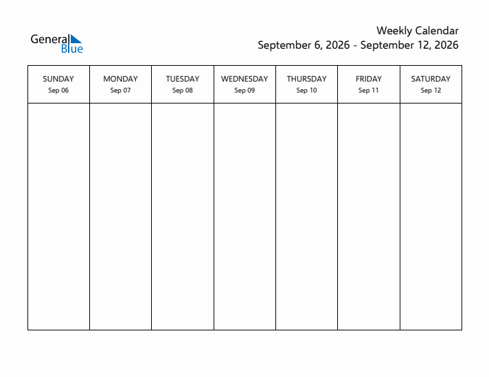 Printable Weekly Calendar with Sunday Start