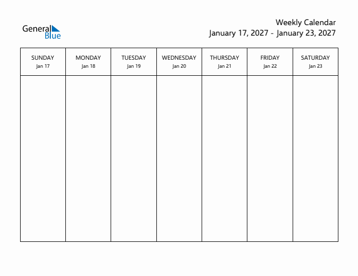 Printable Weekly Calendar with Sunday Start