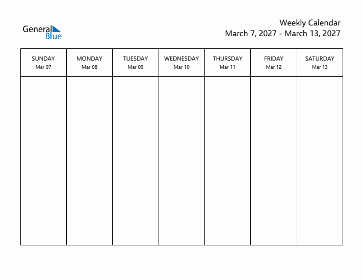 Printable Weekly Calendar with Sunday Start