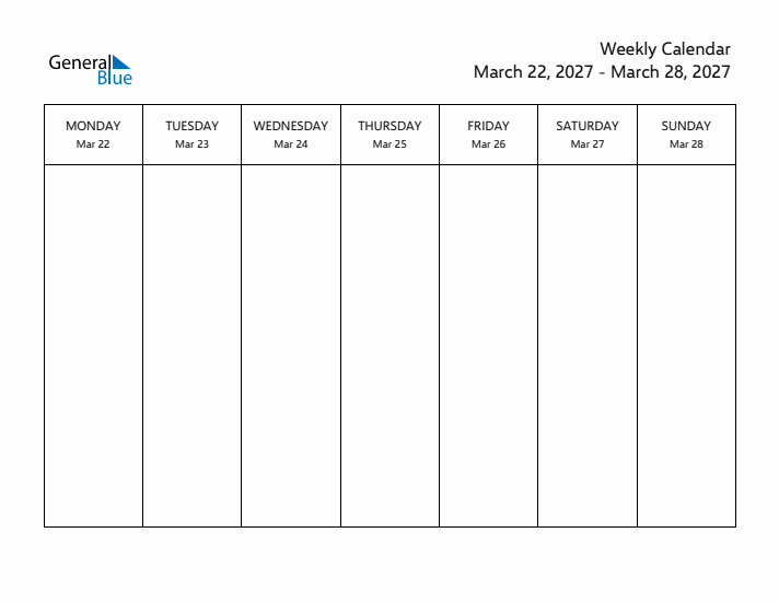 Printable Weekly Calendar with Monday Start