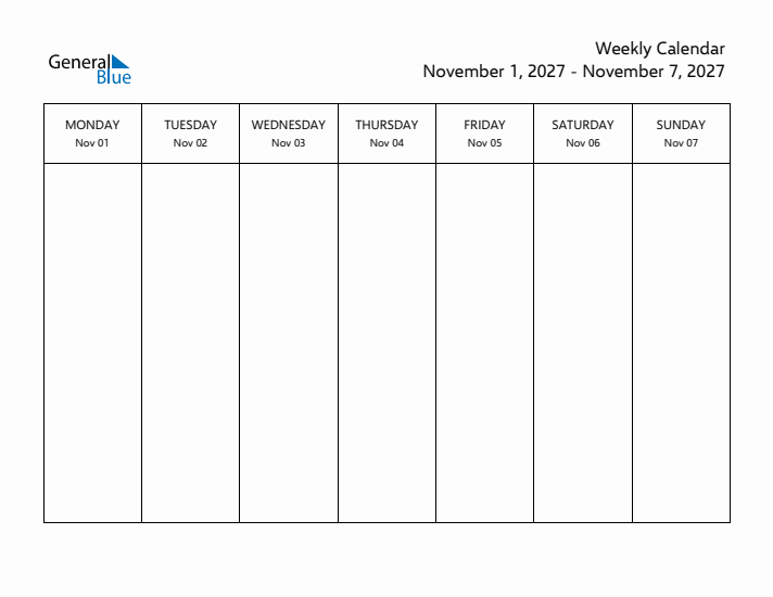 Printable Weekly Calendar with Monday Start