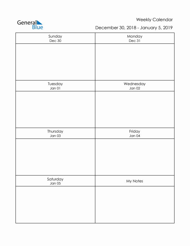 Printable Weekly Planner Template (Week 1 of 2019)