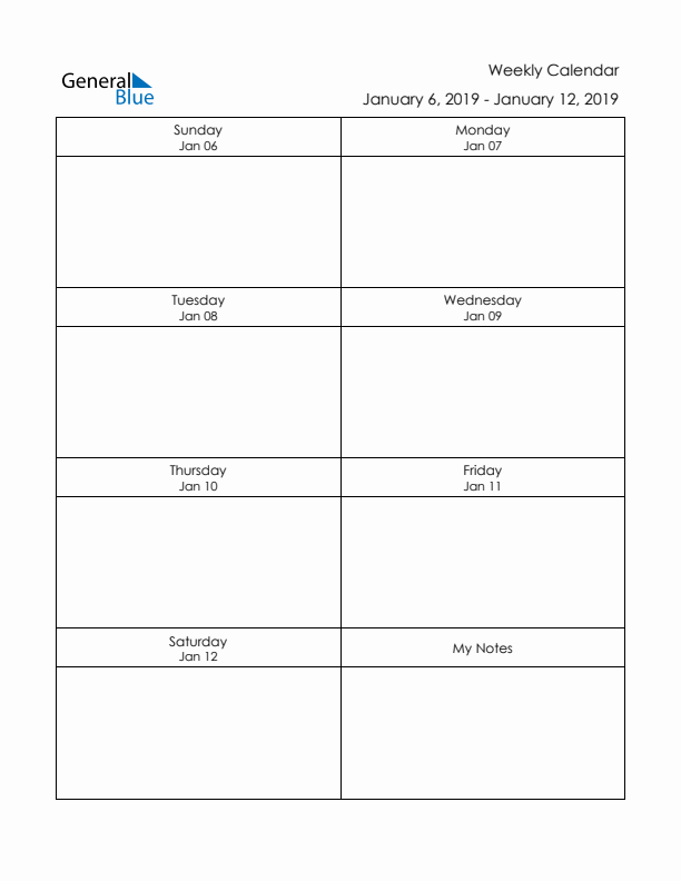 Printable Weekly Planner Template (Week 2 of 2019)