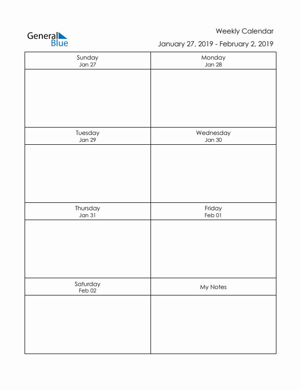 Printable Weekly Planner Template (Week 5 of 2019)