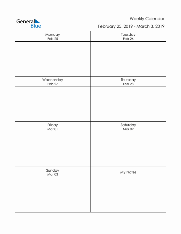 Printable Weekly Planner Template (Week 9 of 2019)