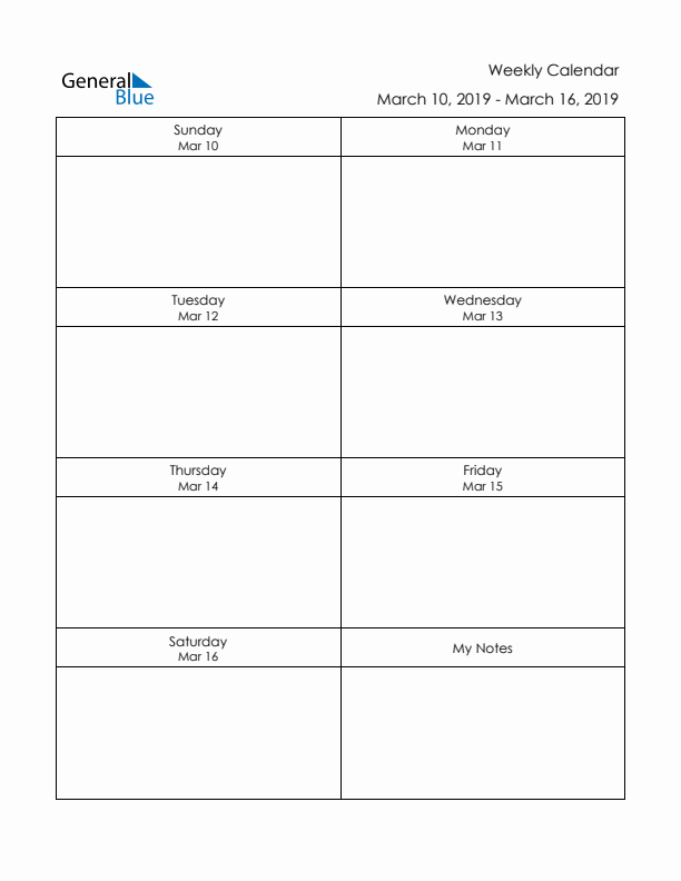 Printable Weekly Planner Template (Week 11 of 2019)