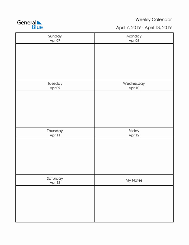 Printable Weekly Planner Template (Week 15 of 2019)