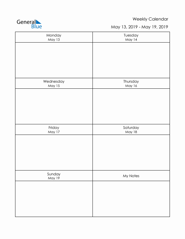 Printable Weekly Planner Template (Week 20 of 2019)