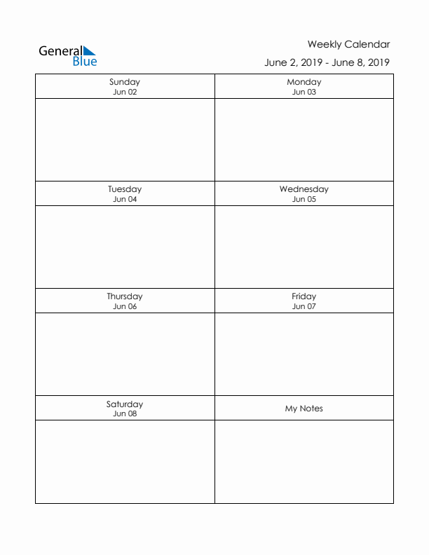 Printable Weekly Planner Template (Week 23 of 2019)