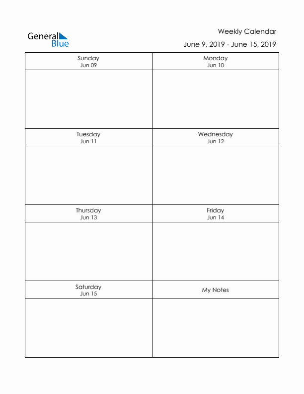 Printable Weekly Planner Template (Week 24 of 2019)