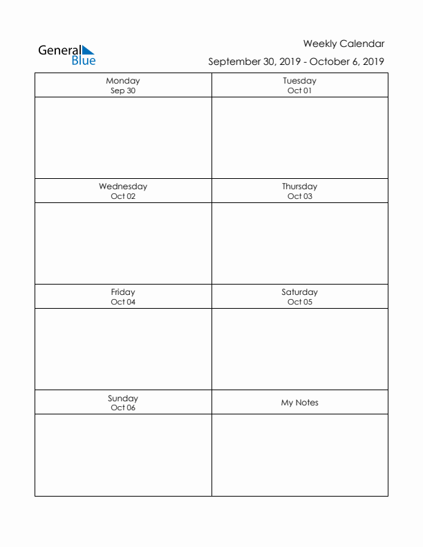 Printable Weekly Planner Template (Week 40 of 2019)