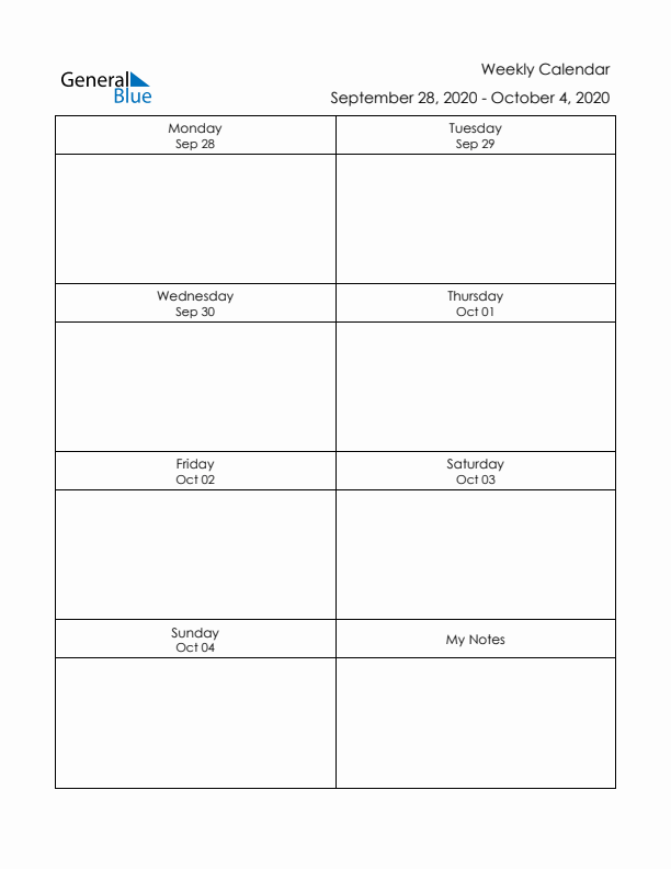 Printable Weekly Planner Template (Week 40 of 2020)