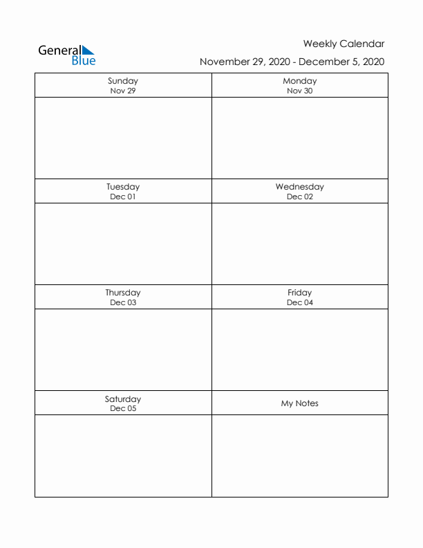 Printable Weekly Planner Template (Week 49 of 2020)