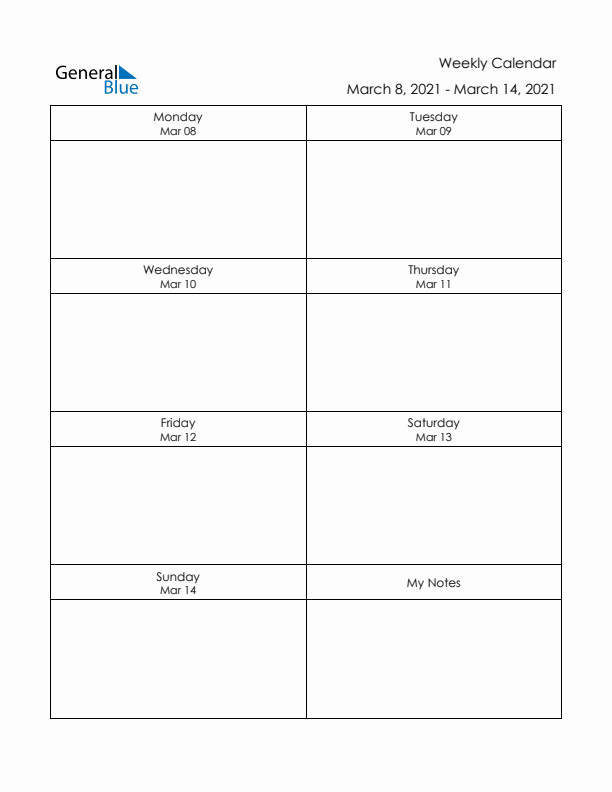 Printable Weekly Planner Template (Week 10 of 2021)