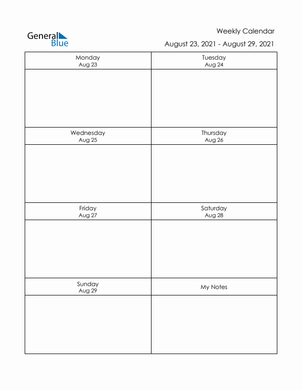 Printable Weekly Planner Template (Week 34 of 2021)