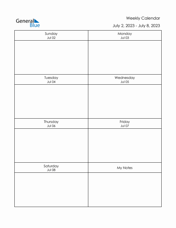 Printable Weekly Planner Template (Week 27 of 2023)