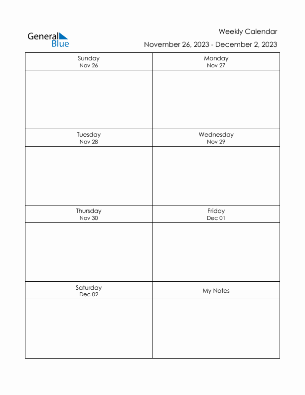 Printable Weekly Planner Template (Week 48 of 2023)