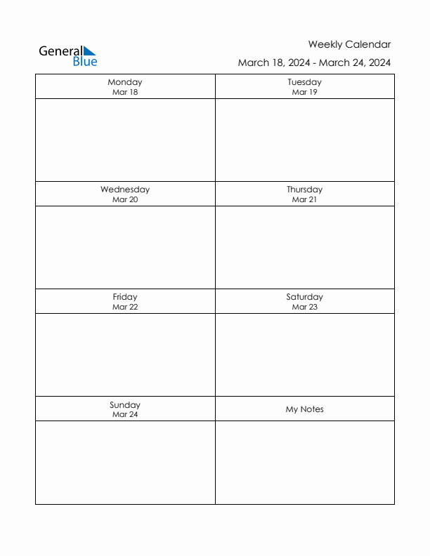 Printable Weekly Planner Template (Week 12 of 2024)