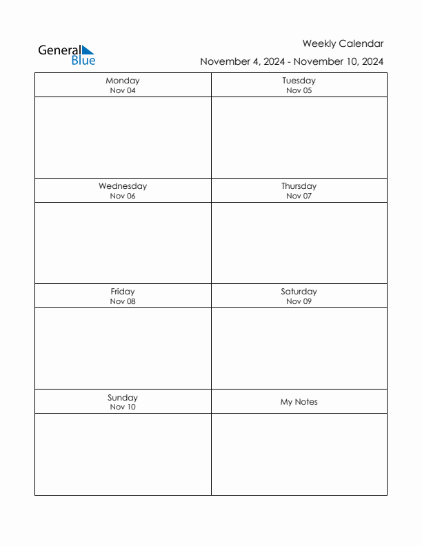 Printable Weekly Planner Template (Week 45 of 2024)