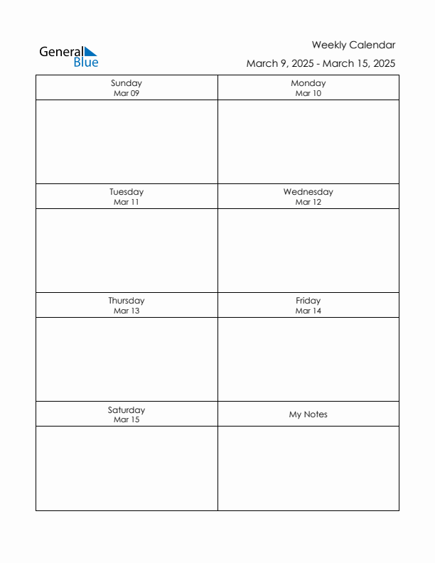 Printable Weekly Planner Template (Week 11 of 2025)