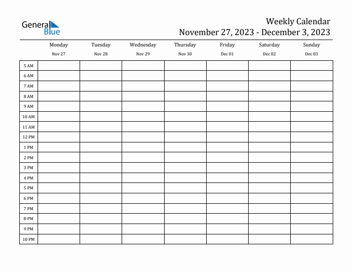 Weekly Calendar with Time Slots