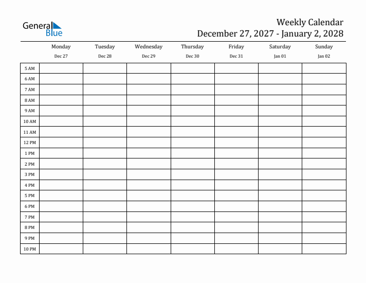 Weekly Calendar with Time Slots