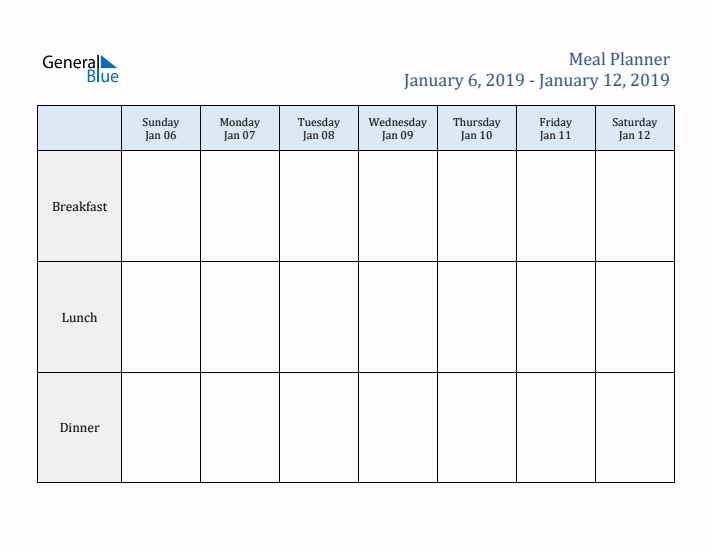 Weekly Meal Planner (Week 2 of 2019)