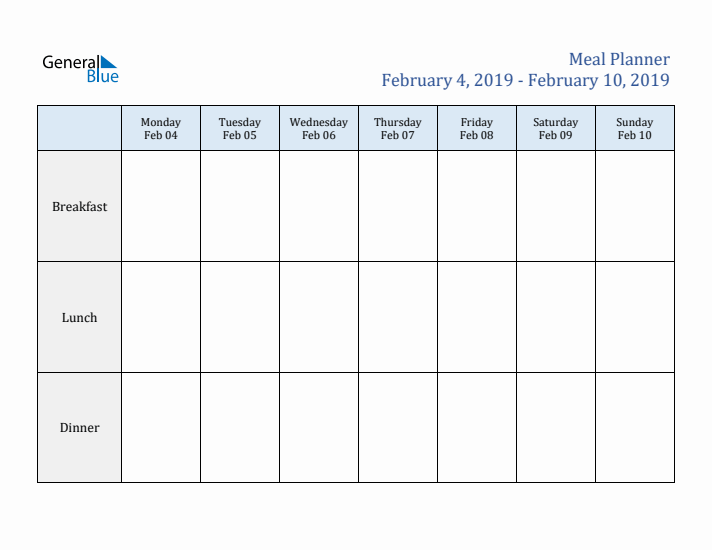 Weekly Meal Planner (Week 6 of 2019)