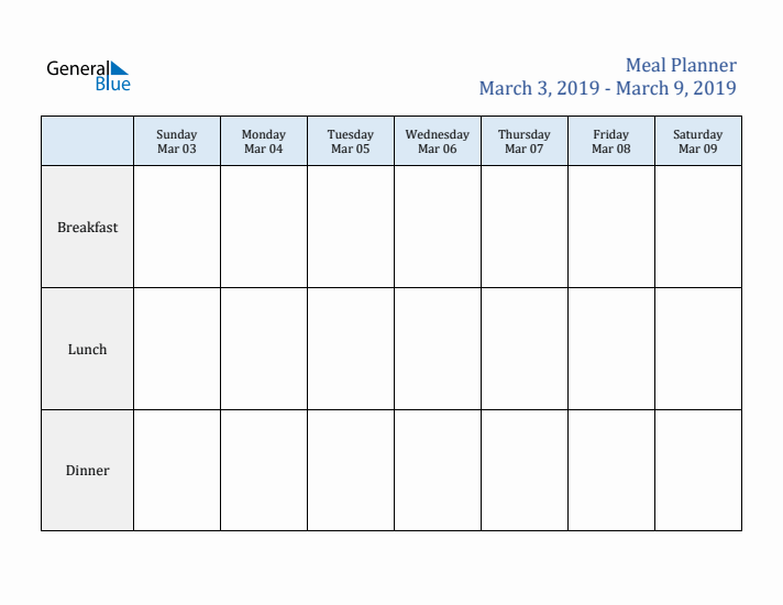 Weekly Meal Planner (Week 10 of 2019)