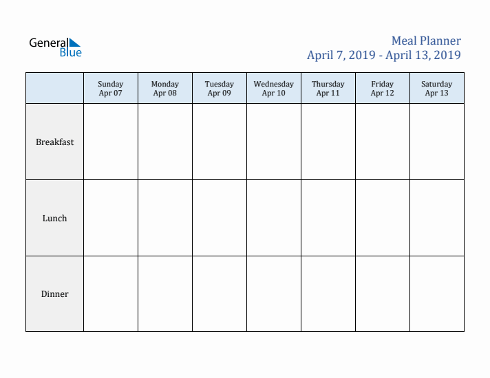 Weekly Meal Planner (Week 15 of 2019)