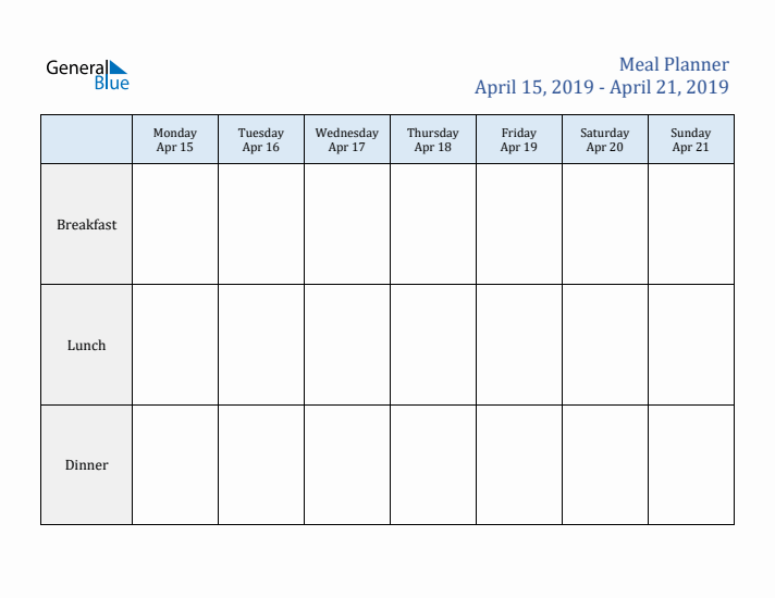 Weekly Meal Planner (Week 16 of 2019)