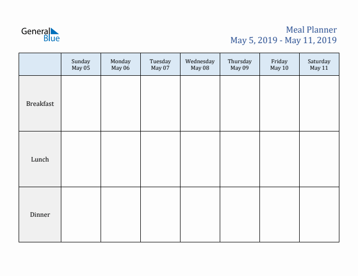 Weekly Meal Planner (Week 19 of 2019)