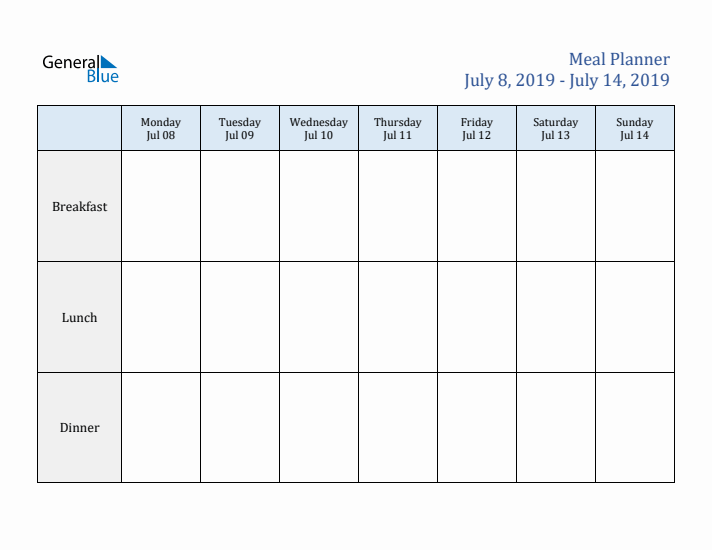 Weekly Meal Planner (Week 28 of 2019)