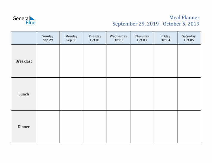 Weekly Meal Planner (Week 40 of 2019)