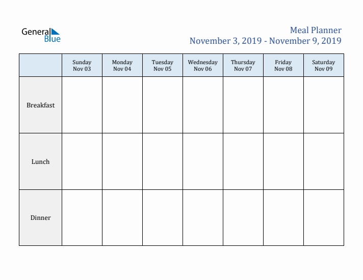 Weekly Meal Planner (Week 45 of 2019)