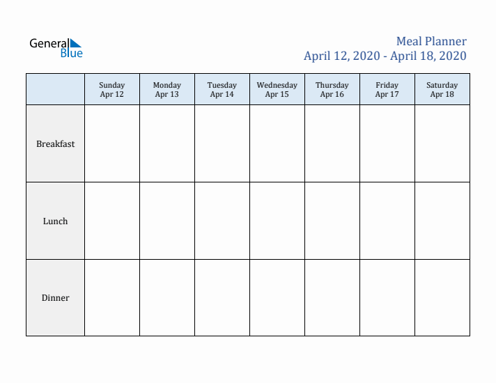 Weekly Meal Planner (Week 16 of 2020)