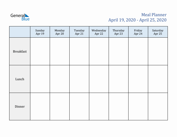 Weekly Meal Planner (Week 17 of 2020)