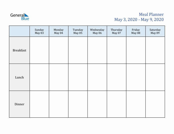 Weekly Meal Planner (Week 19 of 2020)