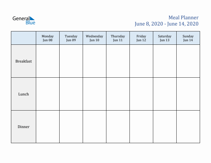 Weekly Meal Planner (Week 24 of 2020)