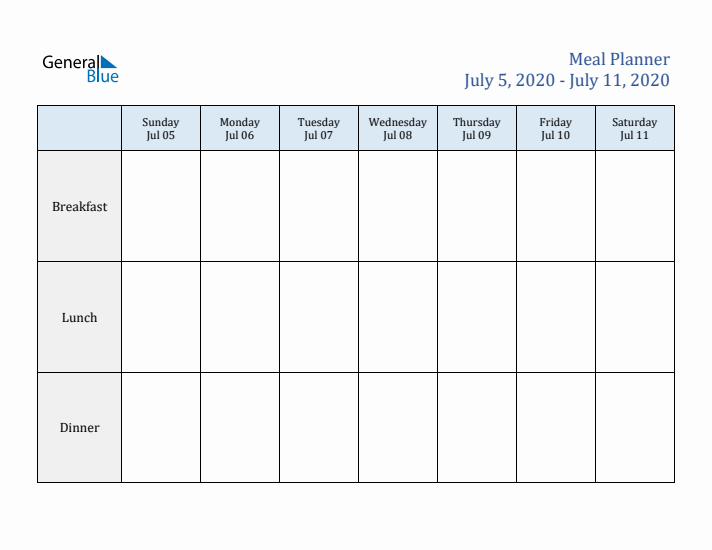 Weekly Meal Planner (Week 28 of 2020)