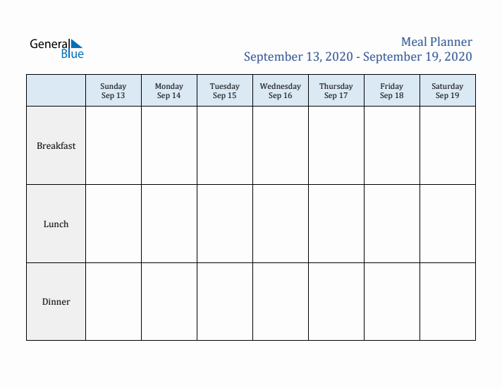 Weekly Meal Planner (Week 38 of 2020)